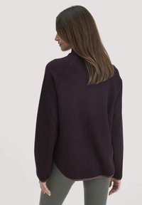 Paarse fleece trui met een ontspannen pasvorm, raglanmouwen en een ronde zoom. Kenmerkt zich door een soepele textuur en contrasterende afwerking.