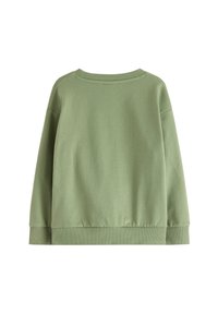 Felpa verde con scollo rotondo, polsini e orlo a costine. Caratterizzata da una texture morbida e una vestibilità rilassata, progettata per comfort e facilità d'uso.