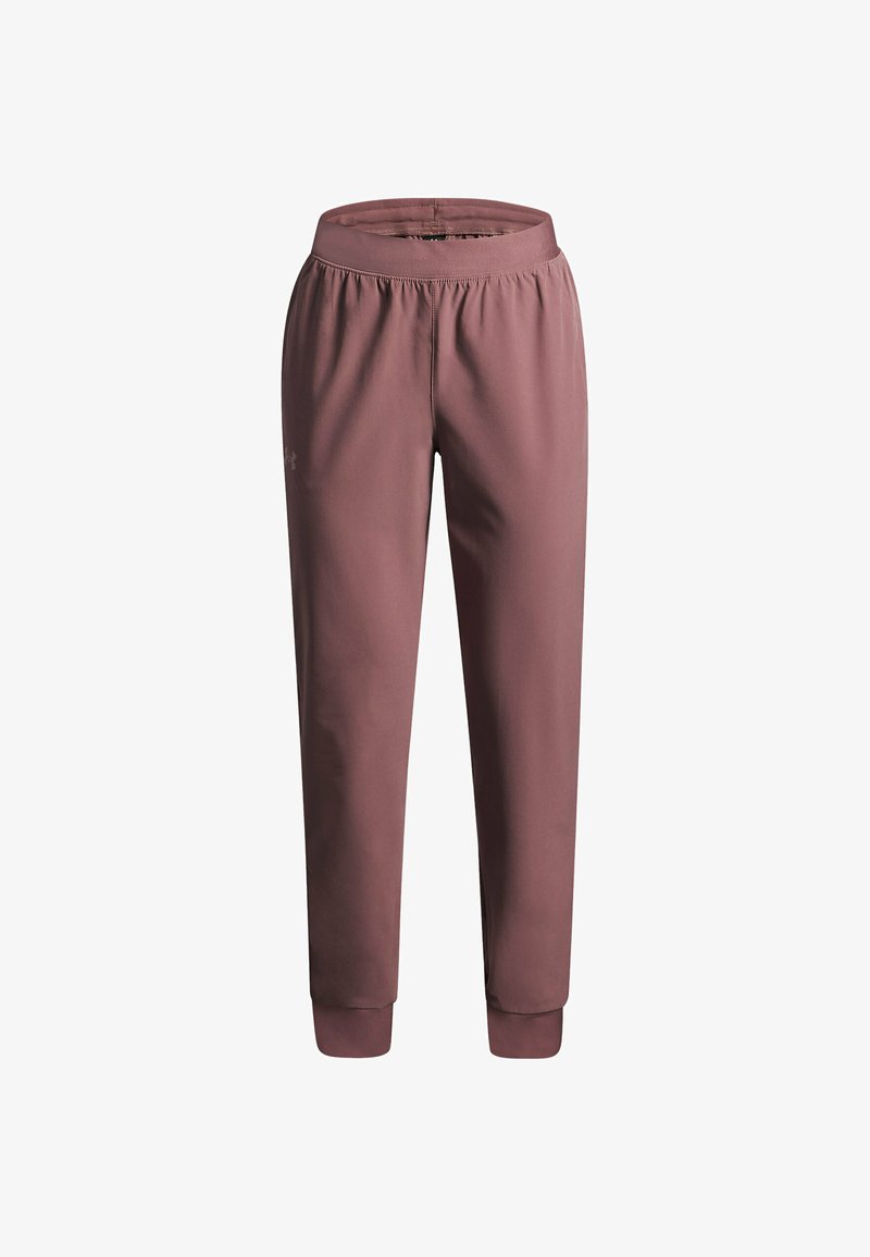 Atletische broek in stofroze, gemaakt van zacht materiaal. Heeft een elastische tailleband en aansluitende manchetten bij de enkels. Eenvoudige logo-accent.