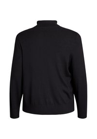 Crna dugacjaka turtleneck majica s dugim rukavima, s rebrastim ovratnikom, manžetama i rubom, prikazana s leđa na običnoj bijeloj pozadini.