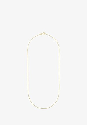 Goldfarbener Halsreif mit feiner Kette und Karabinerverschluss. Verfügt über ein zartes, verbundenes Design, eine glatte Textur und einen dezenten Glanz.