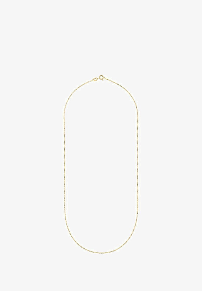 Goldfarbener Halsreif mit feiner Kette und Karabinerverschluss. Verfügt über ein zartes, verbundenes Design, eine glatte Textur und einen dezenten Glanz.
