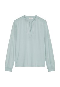 Top lungo maniche blu chiaro con scollo a fessura, caratterizzato da una vestibilità comoda e polsini elasticizzati per maggiore comfort. Realizzato in tessuto morbido, design minimal.