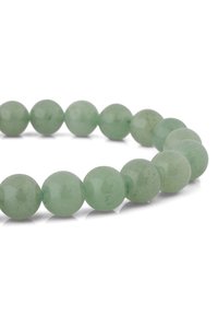 Bracciale in giada verde con sfere lisce e lucide; di dimensioni uniformi, che mettono in mostra una consistenza traslucida e sottili variazioni di colore.