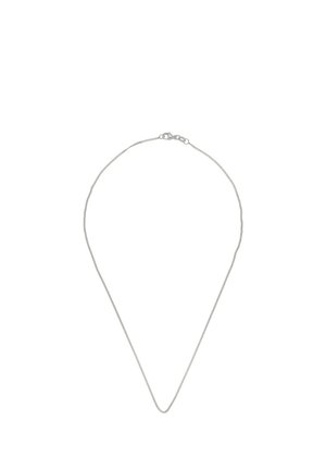 Collana a catena in argento con un design delicato e sottile. Presenta una forma a V nella parte anteriore, chiusa con un piccolo fermaglio sul retro.