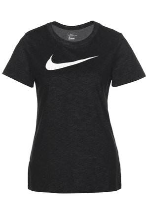 Czarny krótki rękaw T-shirt Nike z białym logo swoosh na piersi i okrągłym dekoltem.