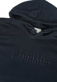 Sudadera con capucha azul marino de textura suave, con letras "GABBIANO" en relieve y cordones tonales para un ajuste ajustable.