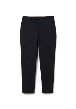 Zwarte broek van katoen, met een recht modellenontwerp, een ritssluiting en riemlussen. Soepele textuur met zijzakken.