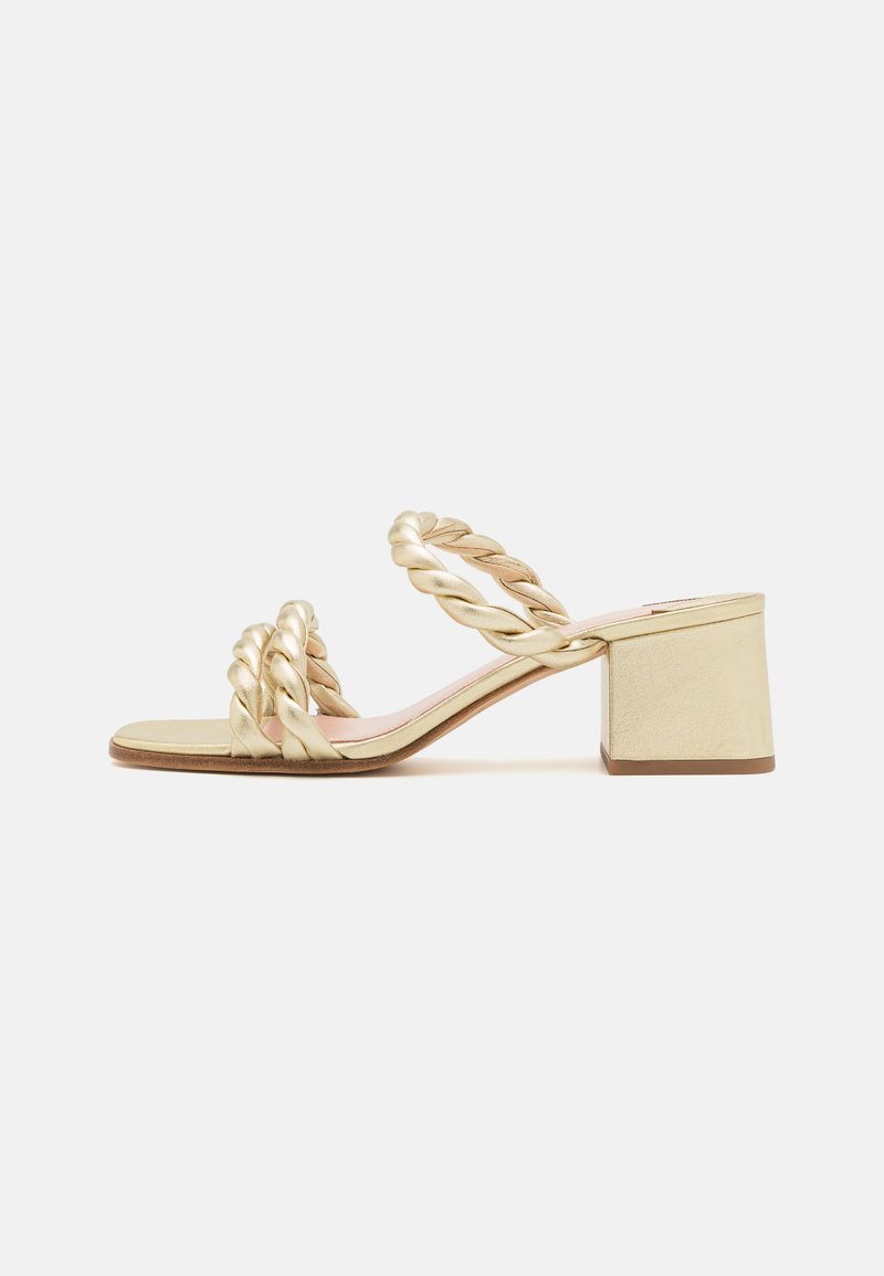 Escarpins Femme Jones New York Talon Bloc 8cm - Pointure 9M Or - Cuir - Fabriqué En Espagne - Occasion