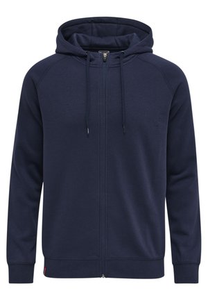 Navy Kapuzenpullover aus Baumwollmischung. Verfügt über einen vollständigen Frontreißverschluss, verstellbare Kordelzüge sowie Rippbündchen und -saum.