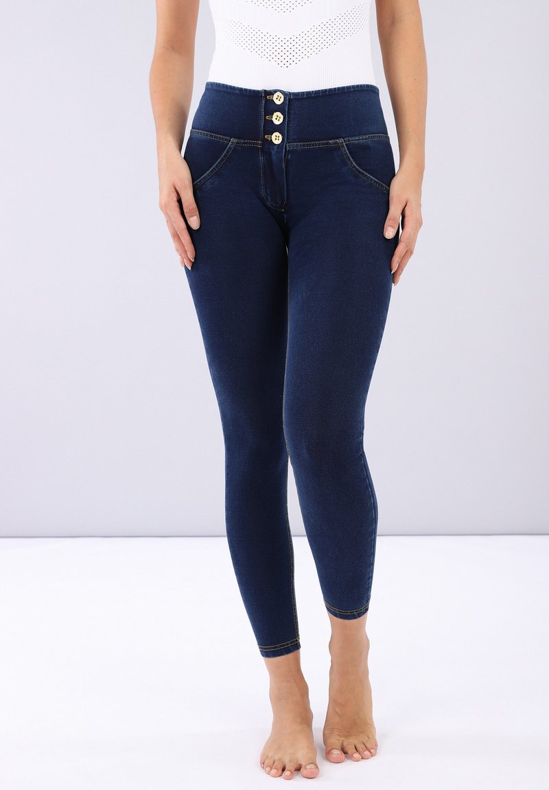 Freddy WR.UP - JEGGINGS PUSH UP - Jeggings - denim scuro con cuciture gialle
