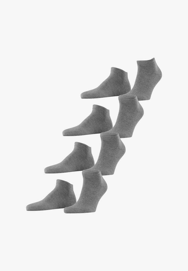 Grau Ankle-Socken, die in einem versetzten Muster angeordnet sind, aus weichem Stoff mit glatter Textur und ohne sichtbare Muster oder Akzente.