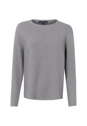 Pull en maille gris clair à manches longues avec encolure ronde et texture côtelée subtile, étiqueté Franco Callegari à l'intérieur du col.