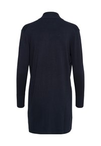 Marineblå strikket langermet tunika med krage, som har ribbestrikket kant og mansjetter. Glatt tekstur, avslappet passform og minimalistisk design.