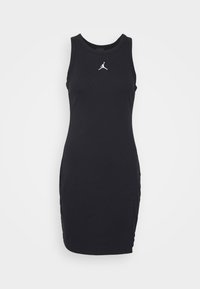 Robe de sport noire sans manches avec un col rond et le logo Jordan Jumpman blanc centré sur la poitrine.