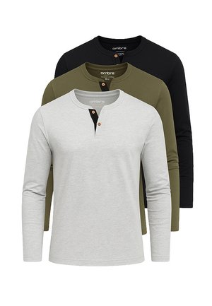 SET OF 3 - Camiseta de manga larga - olive black light grey melange