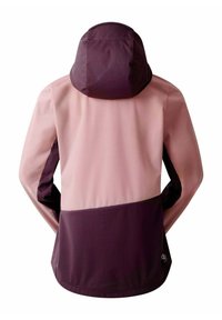 Kapuzenshirt mit einem Farbblockdesign in Hellrosa und Dunkellila. Hergestellt aus glattem, leichtem Material mit einem leicht glänzenden Finish.
