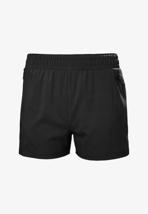 Pantalones cortos deportivos con cintura elástica negra, bolsillos laterales y dobladillo corto, diseñados para ofrecer comodidad y movilidad.