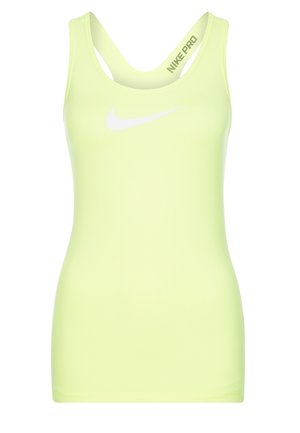Neongele Nike Pro mouwloze sporttop met racerback en wit Nike swoosh-logo op de borst.