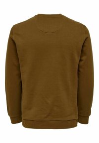 Felpa marrone con colletto rotondo, maniche lunghe, polsini e orlo a coste, con un dettaglio di yoke sul retro. Realizzata in morbido materiale di cotone.