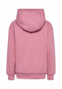 Różowa bluza z kapturem o miękkiej fakturze, z długimi rękawami i luźnym fasonem. Posiada prosty design z prążkowanymi mankietami i dołem.