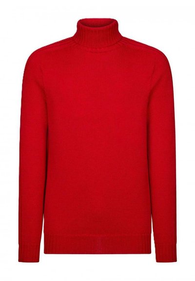 Maglione rosso a collo alto con maniche lunghe, polsini e orlo a costine. Realizzato in tessuto lavorato a maglia, con una texture liscia e un design aderente.