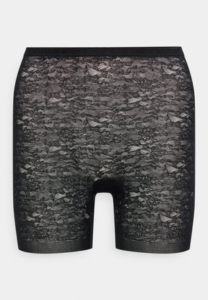 Μαύρο σορτς μέχρι το γόνατο με δαντέλα και floral σχέδιο, διαθέτει ελαστική μονόχρωμη μέση και ταινίες στα πόδια.