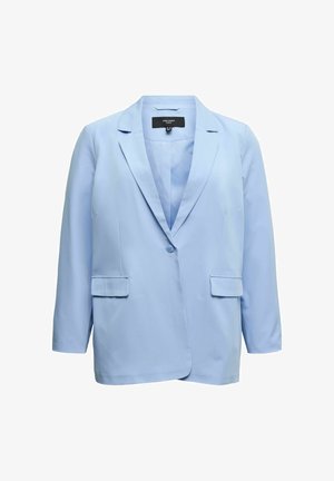 Gaiši zils žakete ar vienu pogu, atlokiem ar iegriezumu, garām piedurknēm un divām priekšējām kabatām ar aizdares uzliekni.