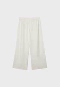 Pantalon ample à jambes larges de couleur blanc cassé, avec une taille élastique, présenté à plat sur un fond clair sans détails supplémentaires.