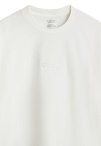 Locker sitzender, weißer Sweatshirt aus weichem Stoff, mit geprägtem "vans."-Logo auf der Vorderseite, rundem Halsausschnitt und kurzen Ärmeln.