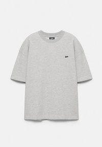 Light gray short-sleeve crewneck T-shirt with a small black logo on the left chest, displayed flat on a white background.