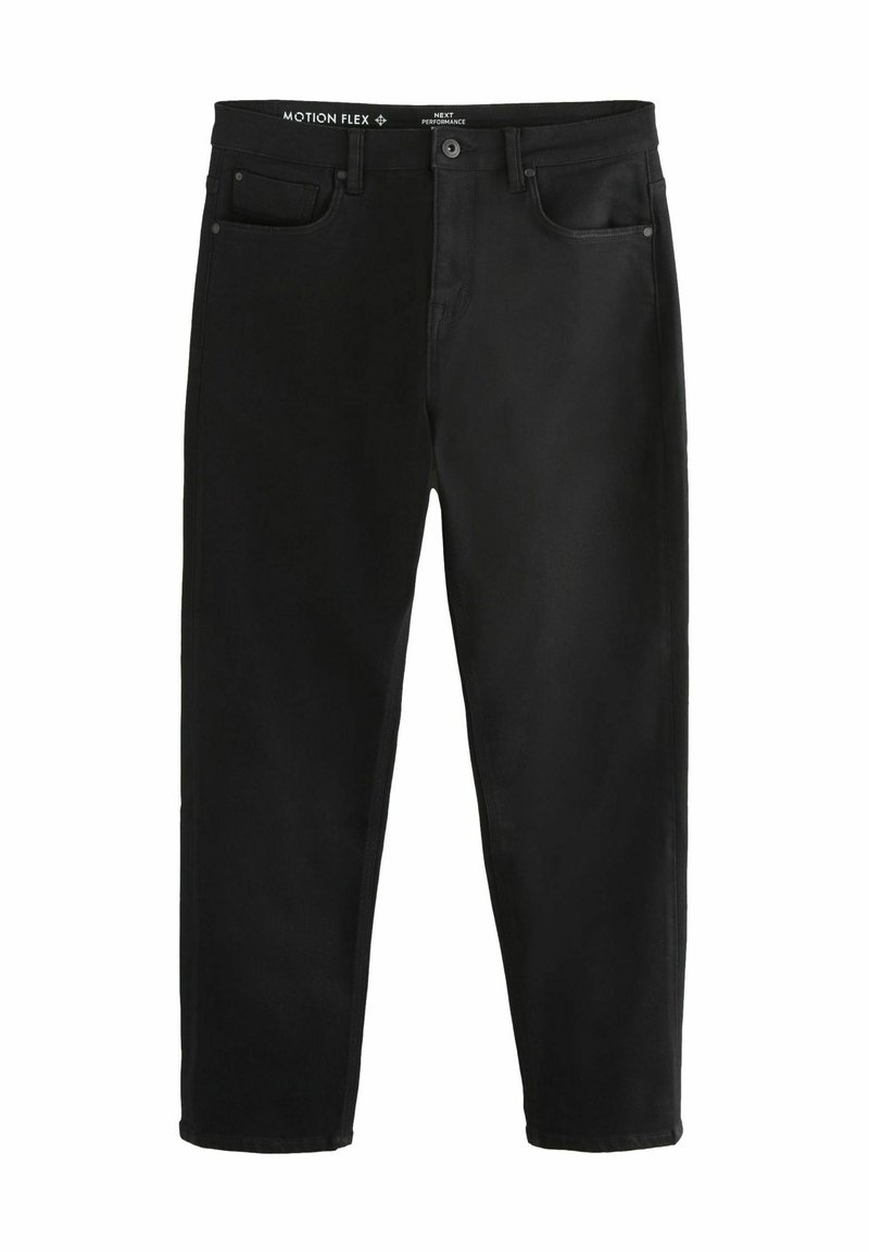 Zwarte denim jeans met een klassieke vijf-pocket stijl, rechte pijpen en een gladde textuur met een comfortabele stretch.