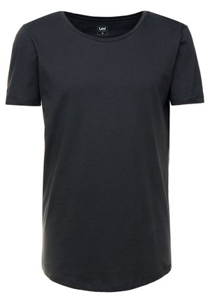Black short-sleeve T-shirt made of soft cotton. Features a round neckline and a straight cut with an unembellished design.