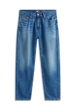 Μπλε τζιν παντελόνι με ίσια γραμμή, ξεβαμμένο πλύσιμο, μεταλλικό κουμπί, σχέδιο με πέντε τσέπες και το λογότυπο Tommy Hilfiger στην δεξιά μπροστινή τσέπη και στη μέση του παντελονιού.