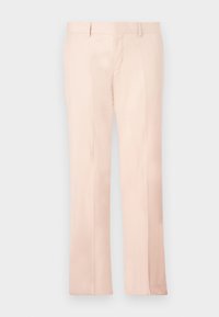 Beige op maat gemaakte broek met een rechte pijpdesign, voorzien van een gladde textuur en voorzakken. Geen zichtbare patronen of hardwareaccenten.