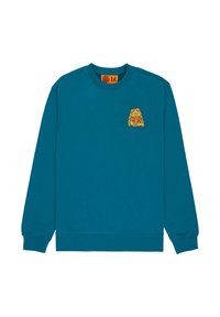 Τιρκουάζ φούτερ με μακριά μανίκια και ριμπ μανσέτες. Φέρει κίτρινο σχέδιο βατράχου στο στήθος και στρογγυλή λαιμόκοψη. Μαλακή υφή υφάσματος.