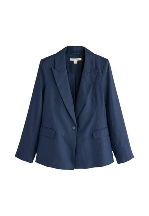 Marineblauer Ein-Knopf-Blazer mit Revers mit Kerbe, langen Ärmeln und zwei vorderen Pattentaschen.