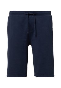 Navyblauwe sweatshorts van een zacht katoenmix, met een elastische tailleband en trekkoord, en zijzakken. Glad textuur, knielange snit.