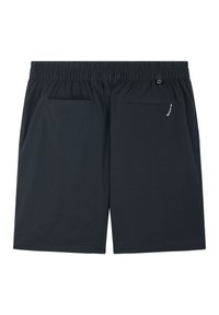 Dunkelgraue Shorts mit einem elastischen Bund, ausgestattet mit zwei Gesäßtaschen und dezenten Nähdetails. Glattes, leichtes Material.