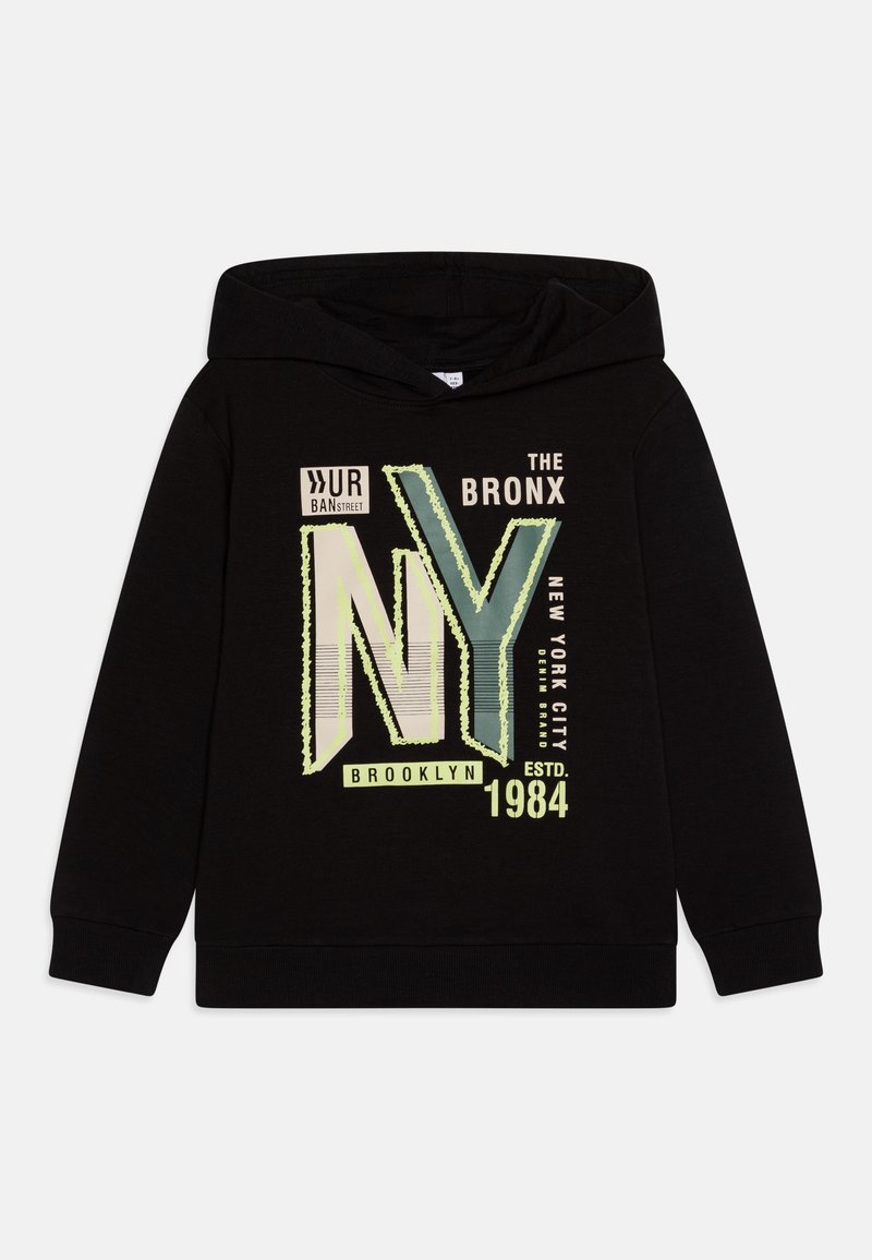 Felpa nera con cappuccio caratterizzata da una grande grafica con "NY" e "THE BRONX" in testo verde e bianco, accompagnata da ulteriori dettagli di branding.