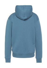Sudadera con capucha de tejido suave en azul claro; cuenta con un bolsillo canguro, puños y dobladillo de canalé, y un ajuste relajado.