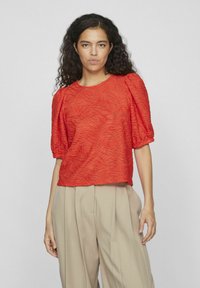 VILA KURZÄRMELIGES RUNDHALS - Palaidinė - poppy red