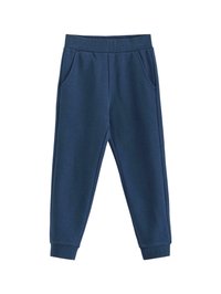 Pantaloni jogger blu navy realizzati in tessuto morbido, dotati di vita elasticizzata, due tasche laterali e orli a maniche affusolate.