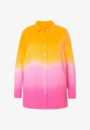 Camicia a maniche lunghe con design a gradiente, che passa dall'arancione al rosa. Realizzata in tessuto testurizzato, presenta una chiusura con bottoni e un colletto.