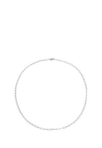 Collana in argento con maglie ovali allungate e interconnesse, con una finitura liscia e una chiusura a scatto sicura.
