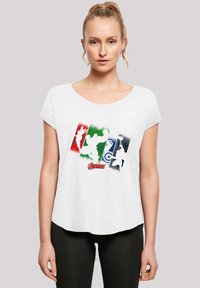 F4NT4STIC LONG CUT T-SHIRT 'MARVEL AVENGERS TEAM PUNCH OUT' - T-shirts med print - white