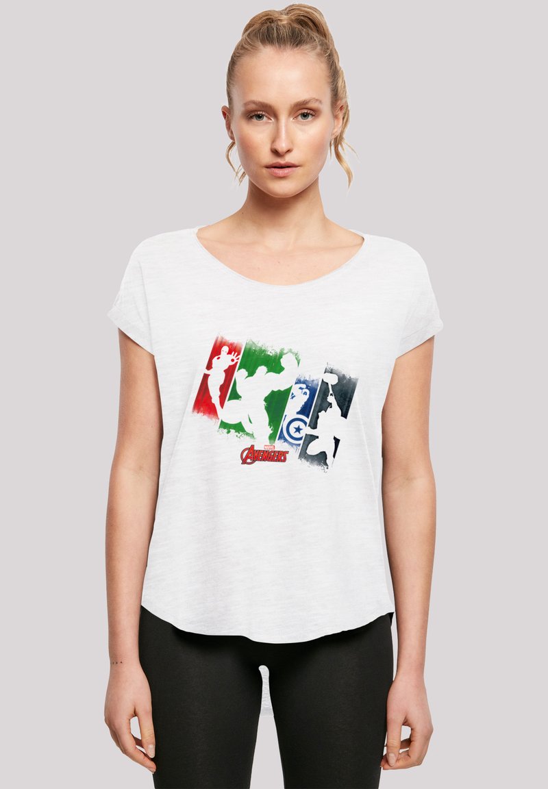 F4NT4STIC LONG CUT T-SHIRT 'MARVEL AVENGERS TEAM PUNCH OUT' - T-shirts med print - white