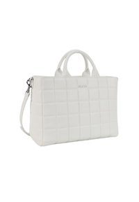 Borsa a tracolla in pelle bianca trapuntata con manici superiori doppi e una tracolla removibile. Presenta una texture liscia e un discreto dettaglio con logo.