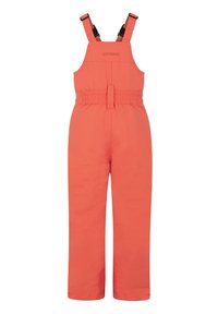 Pantalones de tirantes color coral naranja hechos de un tejido duradero. Cuenta con tirantes ajustables, una cintura elástica y piernas anchas para mayor comodidad.