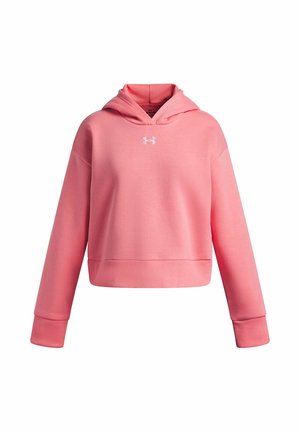 Rožinė trumpa su gobtuvu su ilgomis rankovėmis ir mažu baltu Under Armour logotipu ant krūtinės, sukurta kasdieniam dėvėjimui.